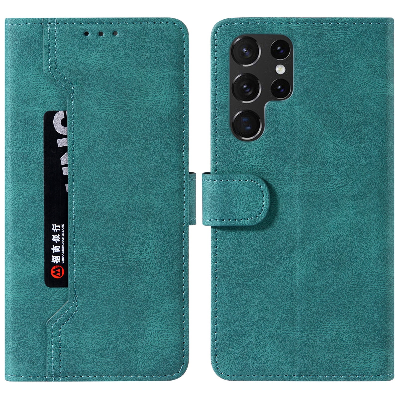 Outer Card Holder Phone Stand Case for Samsung Galaxy S23 Ultra Stitching PU Leather Wallet Phone Cover