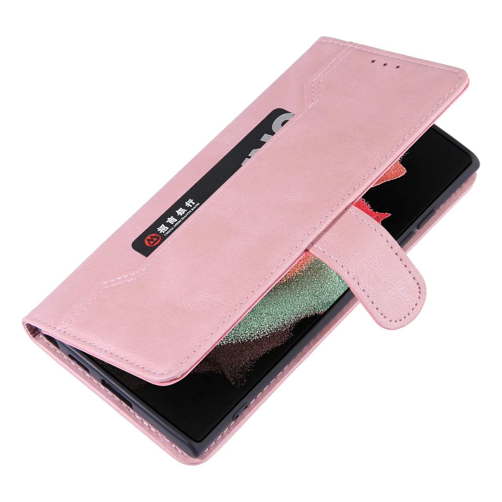Outer Card Holder Phone Stand Case for Samsung Galaxy S23 Ultra Stitching PU Leather Wallet Phone Cover