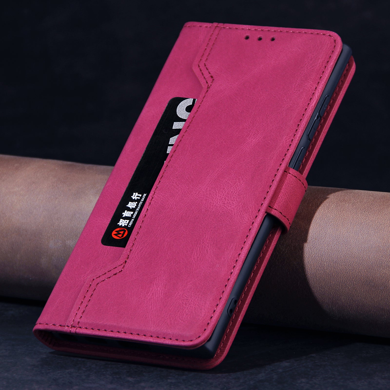 Outer Card Holder Phone Stand Case for Samsung Galaxy S23 Ultra Stitching PU Leather Wallet Phone Cover