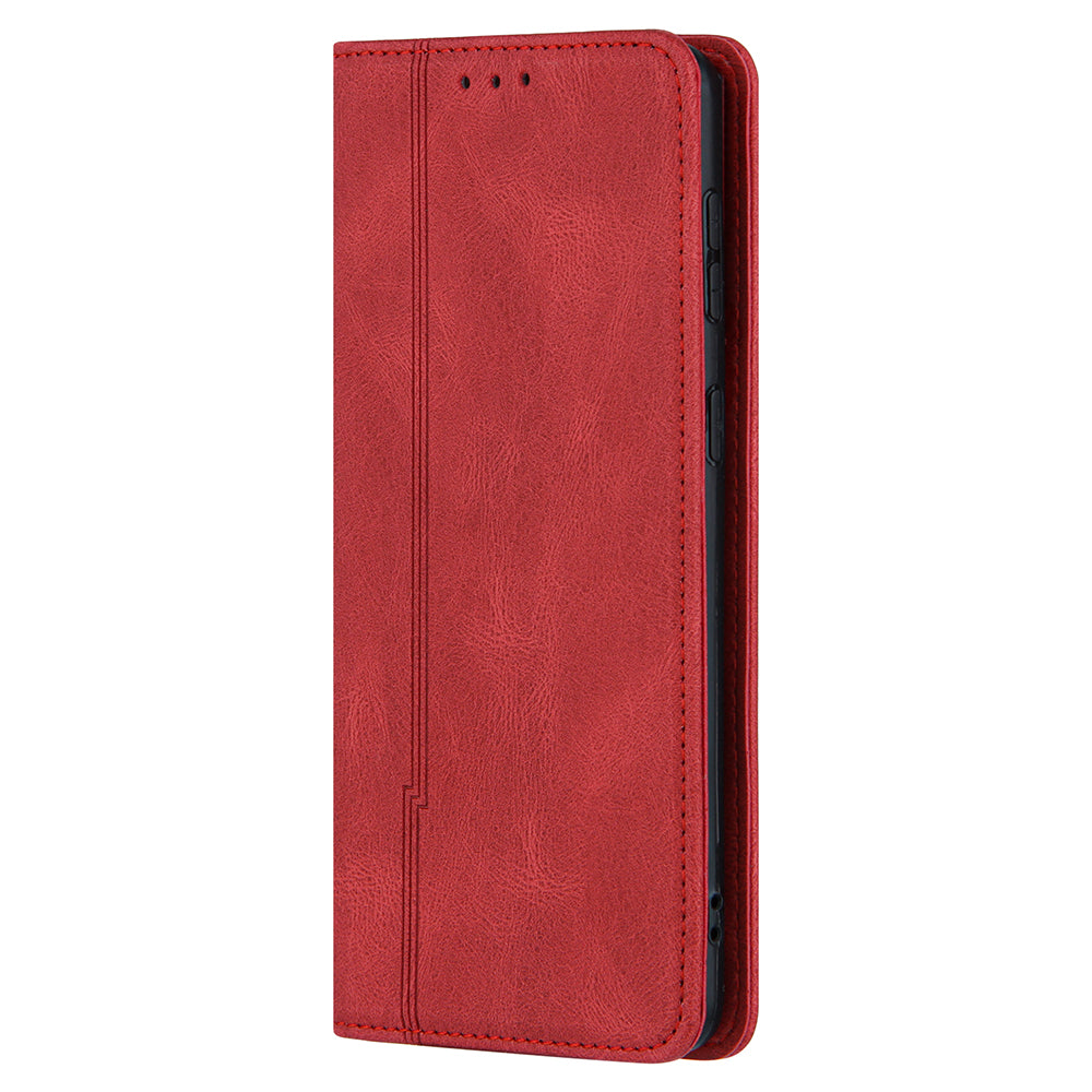 Lines Imprinted Leather Phone Case for Samsung Galaxy S23 Skin-touch Stand Wallet Phone Cover