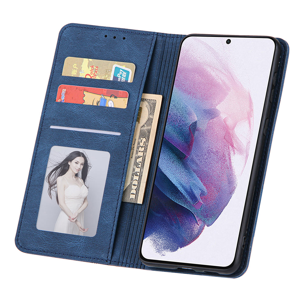 Lines Imprinted Wallet Phone Stand Case for Samsung Galaxy S23 PU Leather Skin-touch Phone Cover