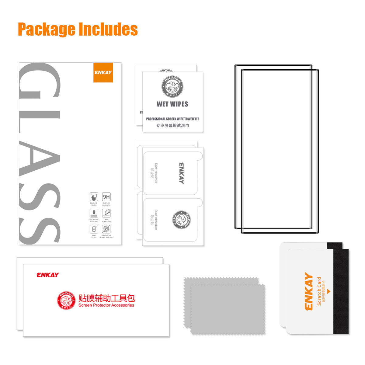 ENKAY HAT PRINCE 2Pcs/Set for Samsung Galaxy S23 Ultra Shatterproof Anti-fingerprint Tempered Glass Film 0.26mm 3D Curved Hot Bending Full Covering Full Glue Screen Protector