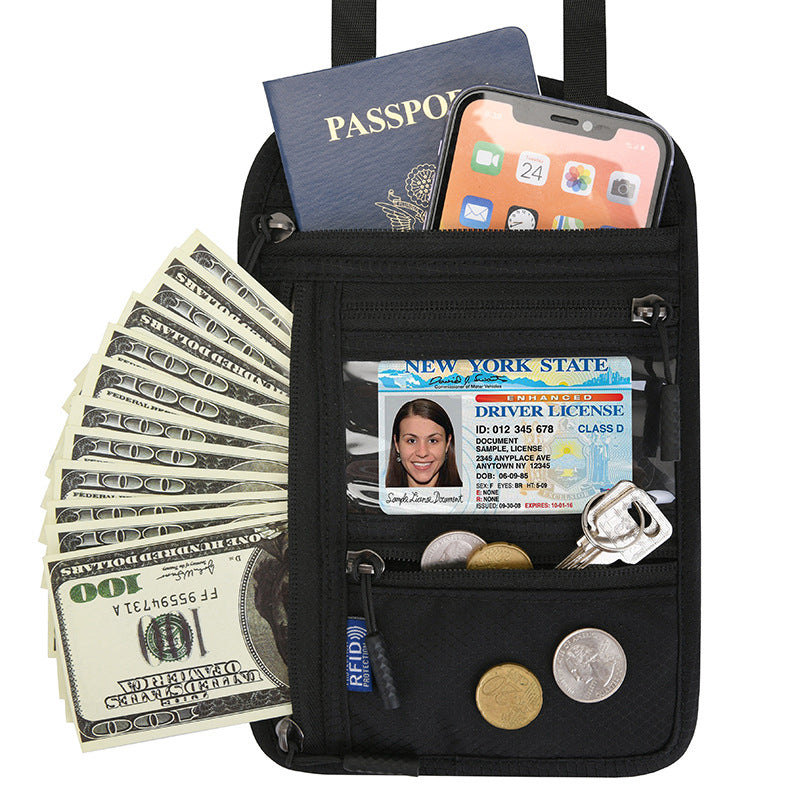 Multifunctional Halter Passport Bag RFID Blocking Crossbody Bag Ticket Document Protection Storage Pouch