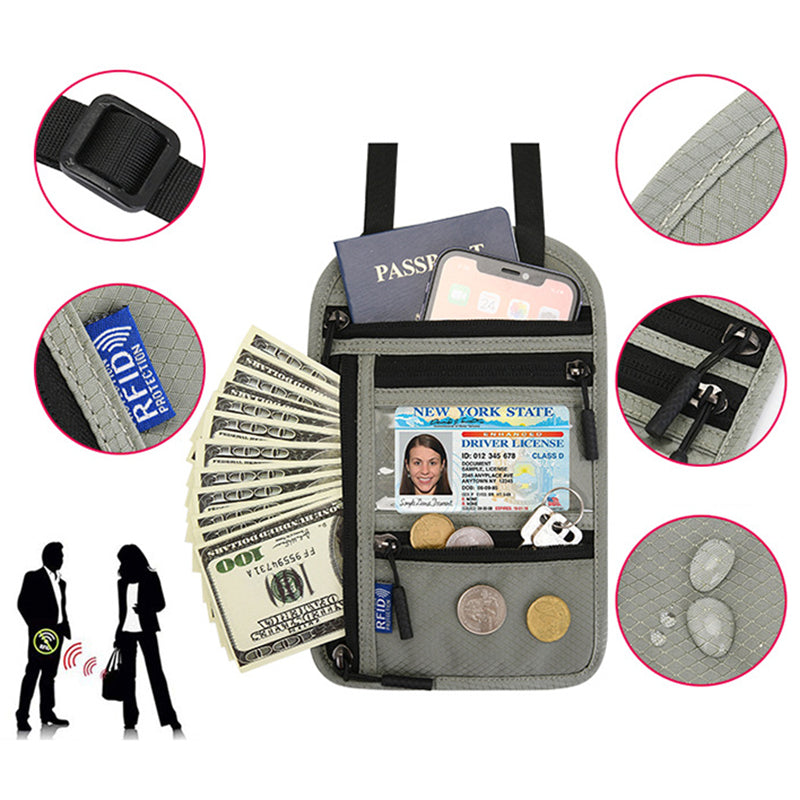 Multifunctional Halter Passport Bag RFID Blocking Crossbody Bag Ticket Document Protection Storage Pouch