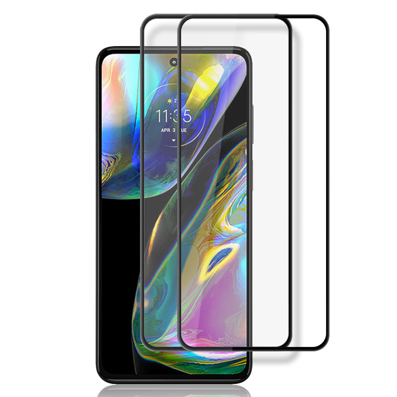 AMORUS 2Pcs/Set For Motorola Moto G82 5G Anti-explosion Screen Protector Full Glue Silk Printing HD Tempered Glass Film - Black