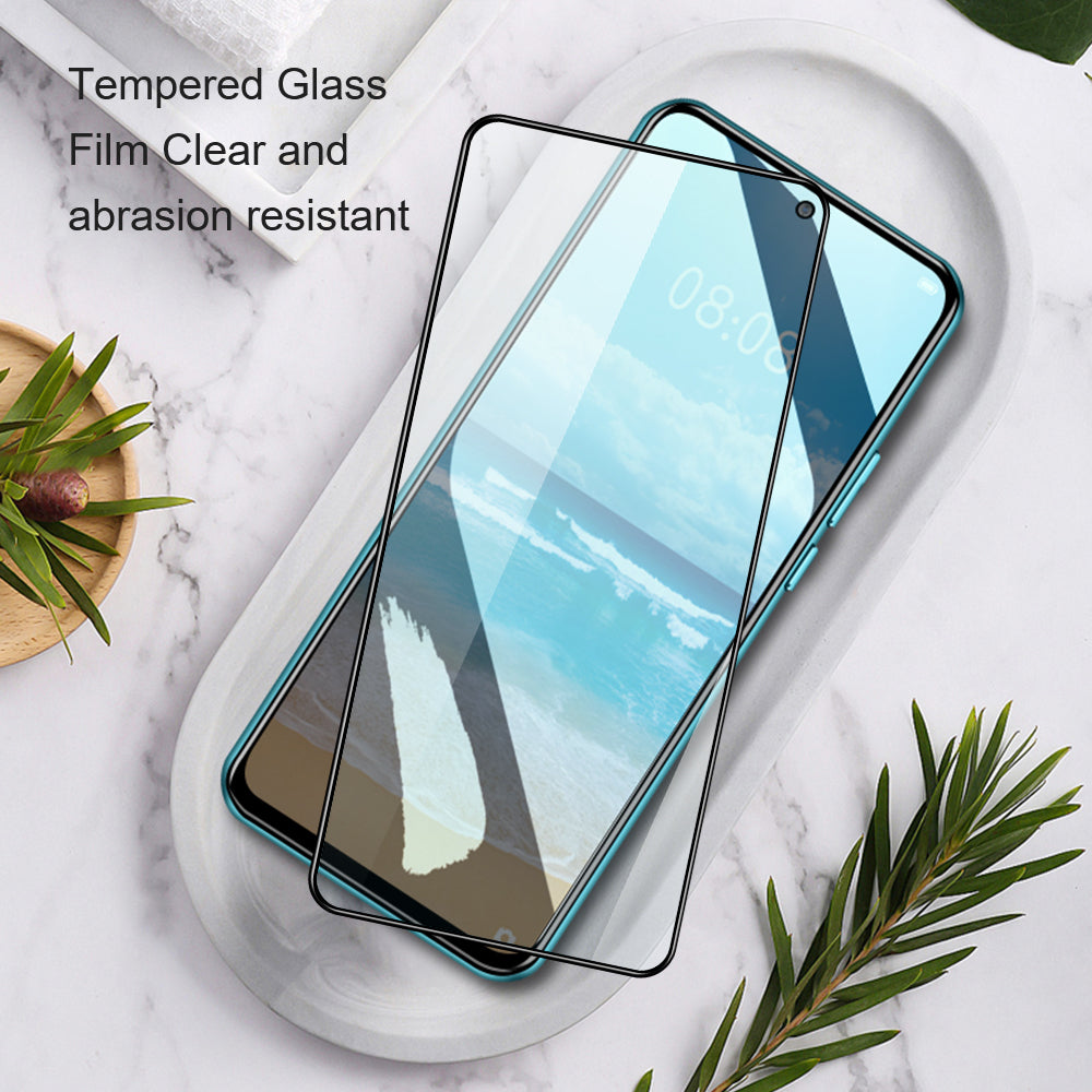 AMORUS 2Pcs/Set For Motorola Moto G82 5G Anti-explosion Screen Protector Full Glue Silk Printing HD Tempered Glass Film - Black