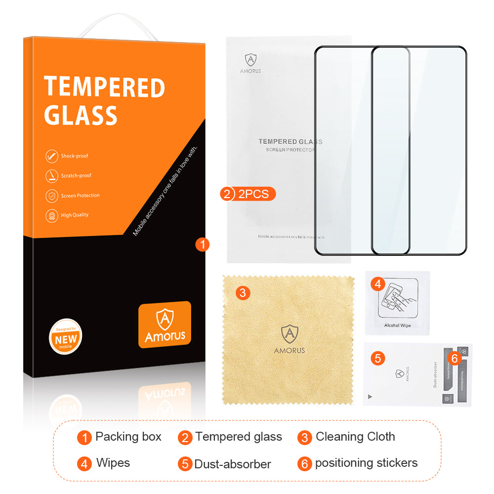 AMORUS 2Pcs/Set For Motorola Moto G82 5G Anti-explosion Screen Protector Full Glue Silk Printing HD Tempered Glass Film - Black