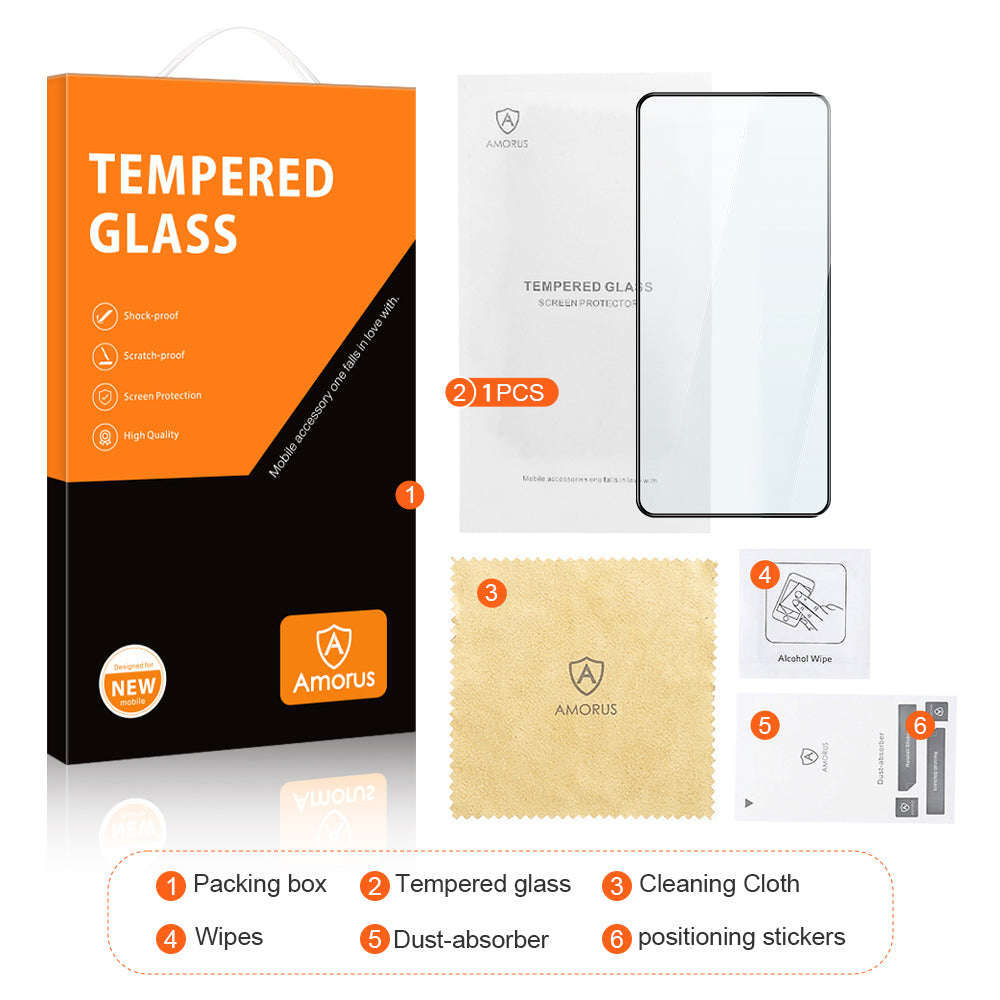 AMORUS For Motorola Moto G82 5G Sensitive Touch HD Silk Printing Screen Protector Full Glue Anti-scratch Tempered Glass Film - Black