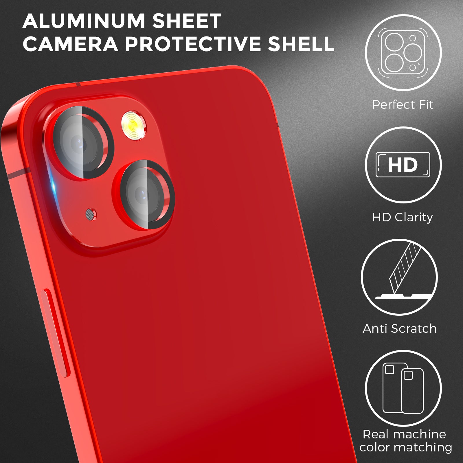 AHASTYLE WG62-1 2Pcs for iPhone 13 13 mini Camera Lens Protector Aluminum Alloy Tempered Glass Camera Lens Film