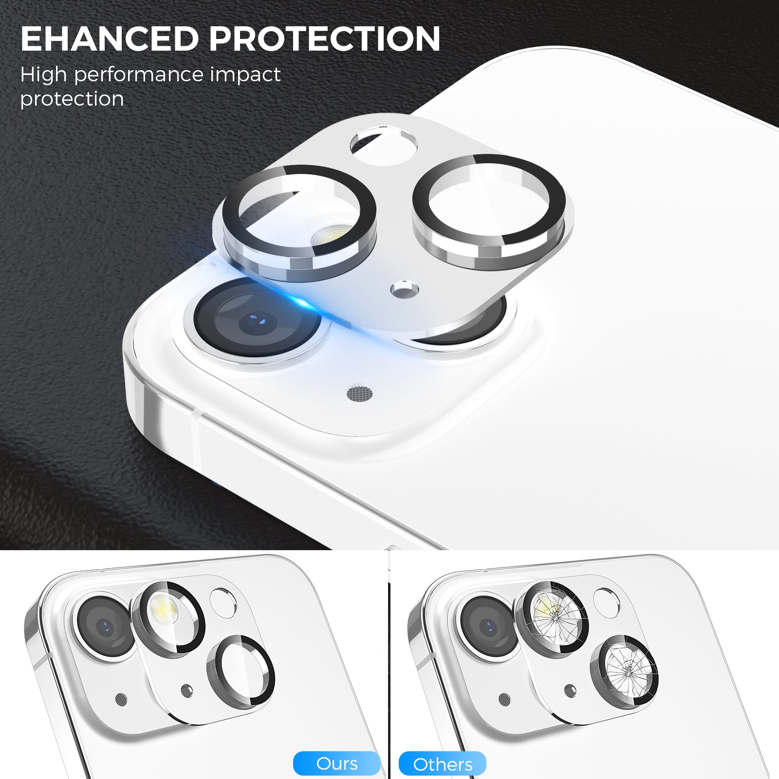 AHASTYLE WG62-1 2Pcs for iPhone 13 13 mini Camera Lens Protector Aluminum Alloy Tempered Glass Camera Lens Film