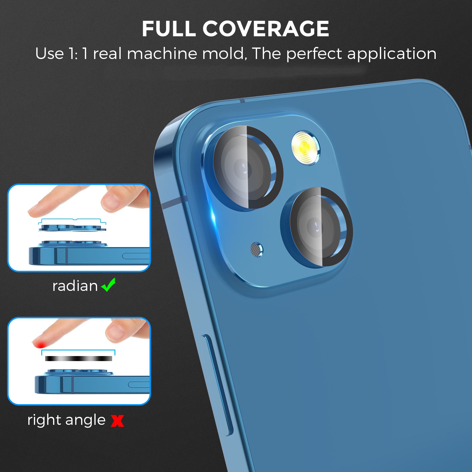 AHASTYLE WG62-1 2Pcs for iPhone 13 13 mini Camera Lens Protector Aluminum Alloy Tempered Glass Camera Lens Film