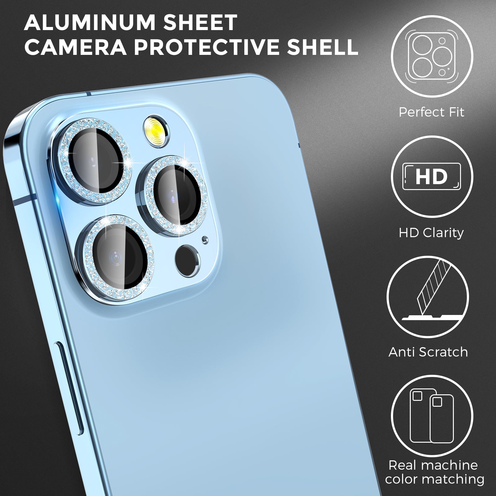 AHASTYLE WG62-3 for iPhone 13 Pro 13 Pro Max Camera Lens Protector Aluminum Alloy Tempered Glass Rhinestone Decor Camera Lens Film