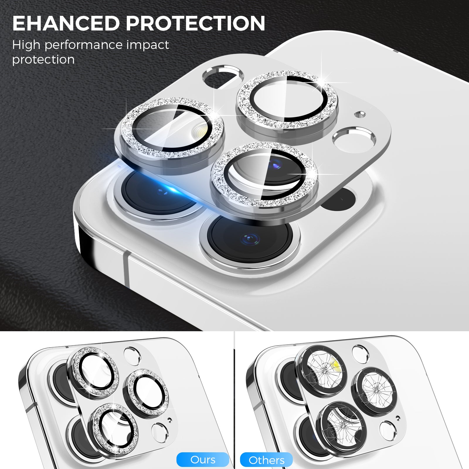 AHASTYLE WG62-3 for iPhone 13 Pro 13 Pro Max Camera Lens Protector Aluminum Alloy Tempered Glass Rhinestone Decor Camera Lens Film