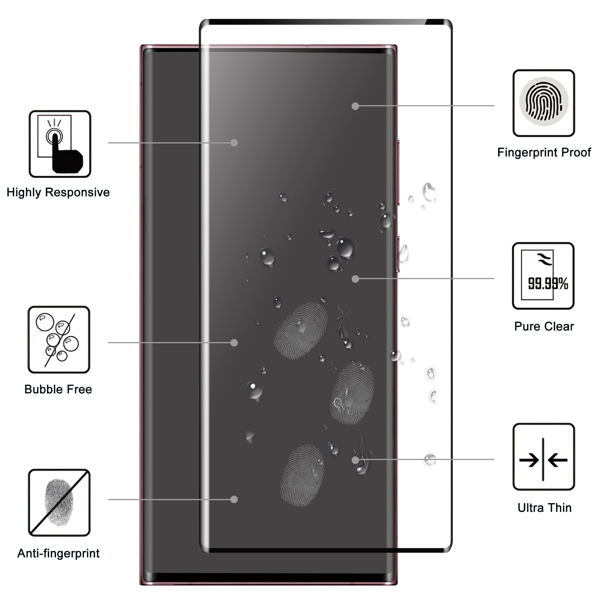 Anti-fingerprint Screen Protector For Samsung Galaxy S23 Ultra 3D Curved Side Glue Explosion-proof Tempered Glass Film