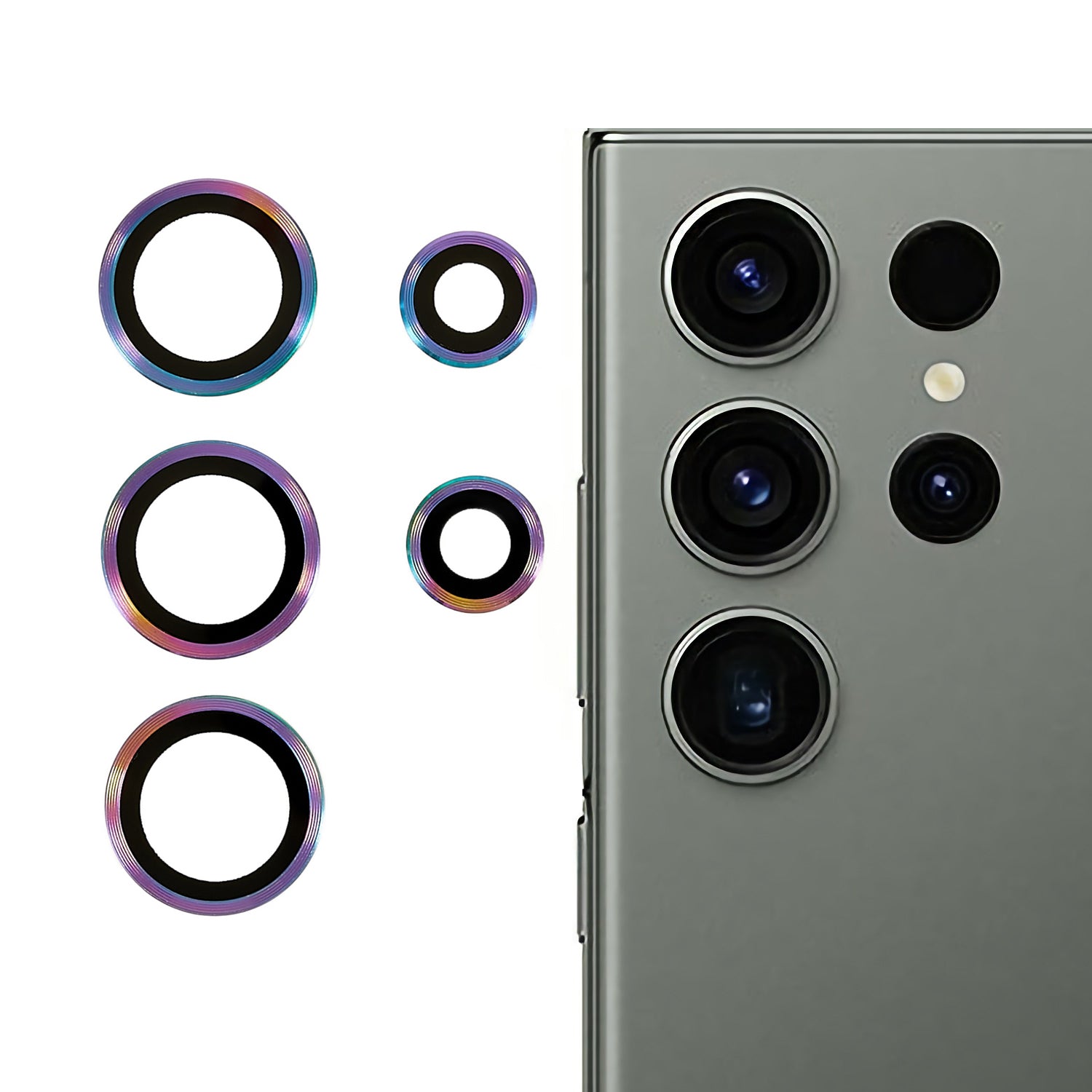 RURIHAI For Samsung Galaxy S23 Ultra 3D Camera Lens Protector AR Glass Metal Trim Rear Lens Film