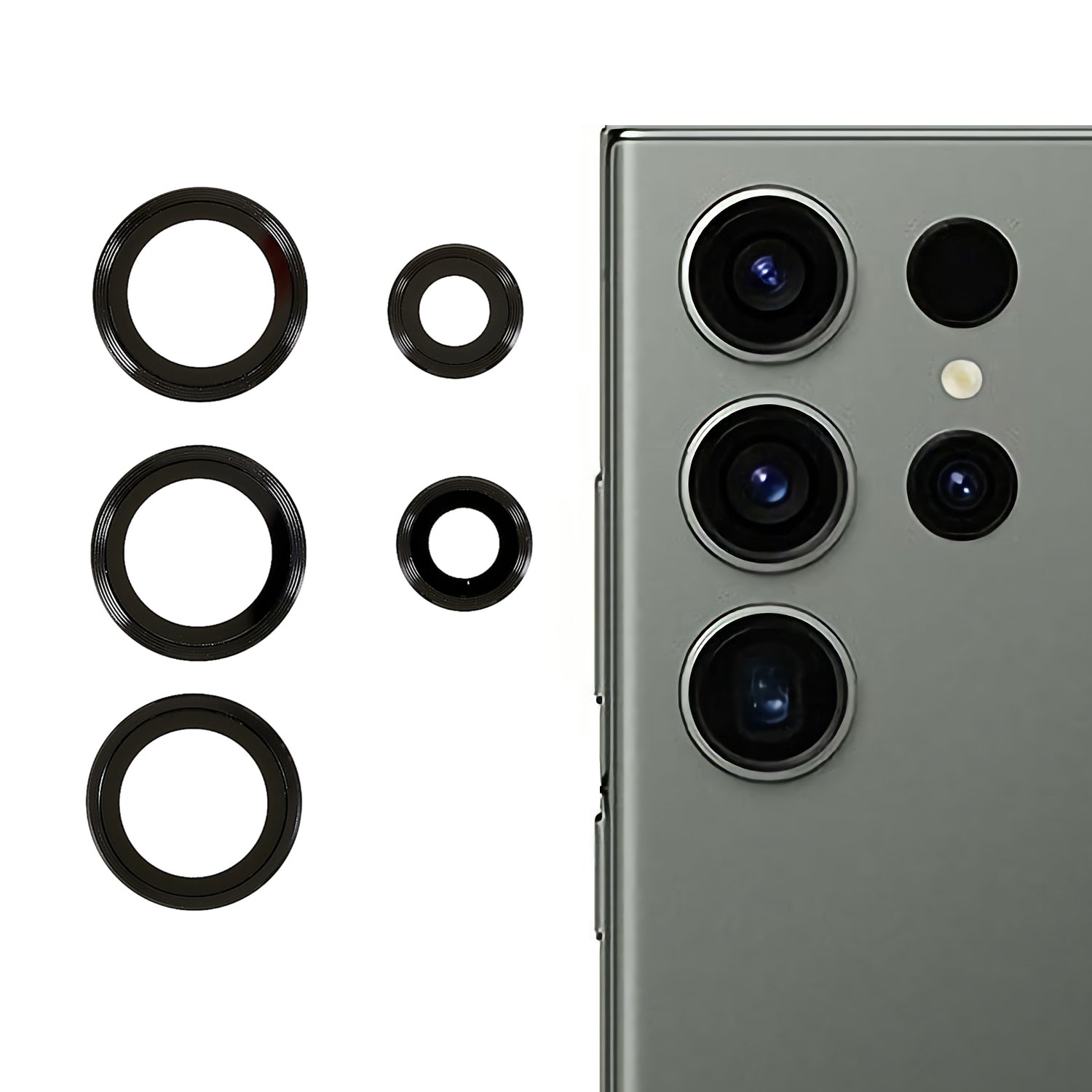 RURIHAI For Samsung Galaxy S23 Ultra 3D Camera Lens Protector AR Glass Metal Trim Rear Lens Film