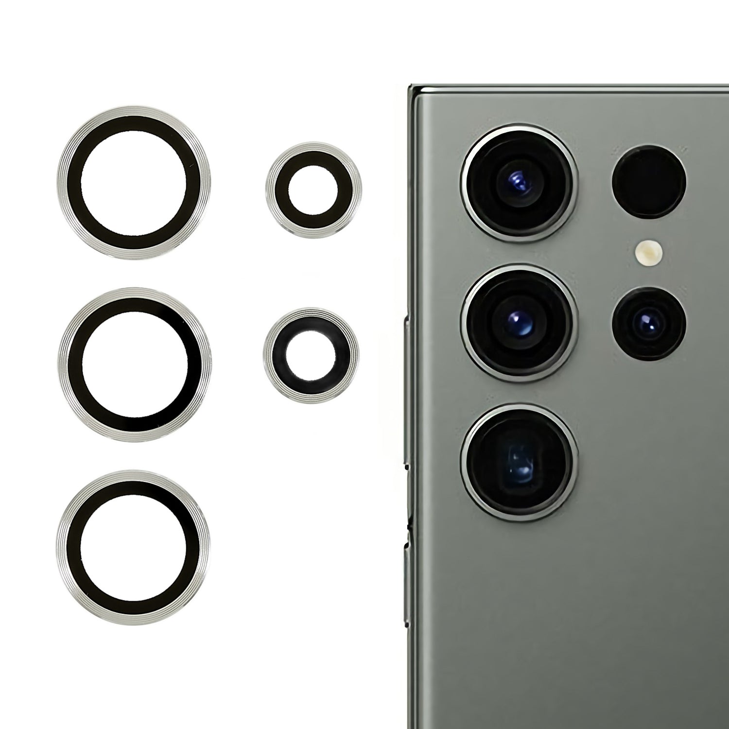RURIHAI For Samsung Galaxy S23 Ultra 3D Camera Lens Protector AR Glass Metal Trim Rear Lens Film