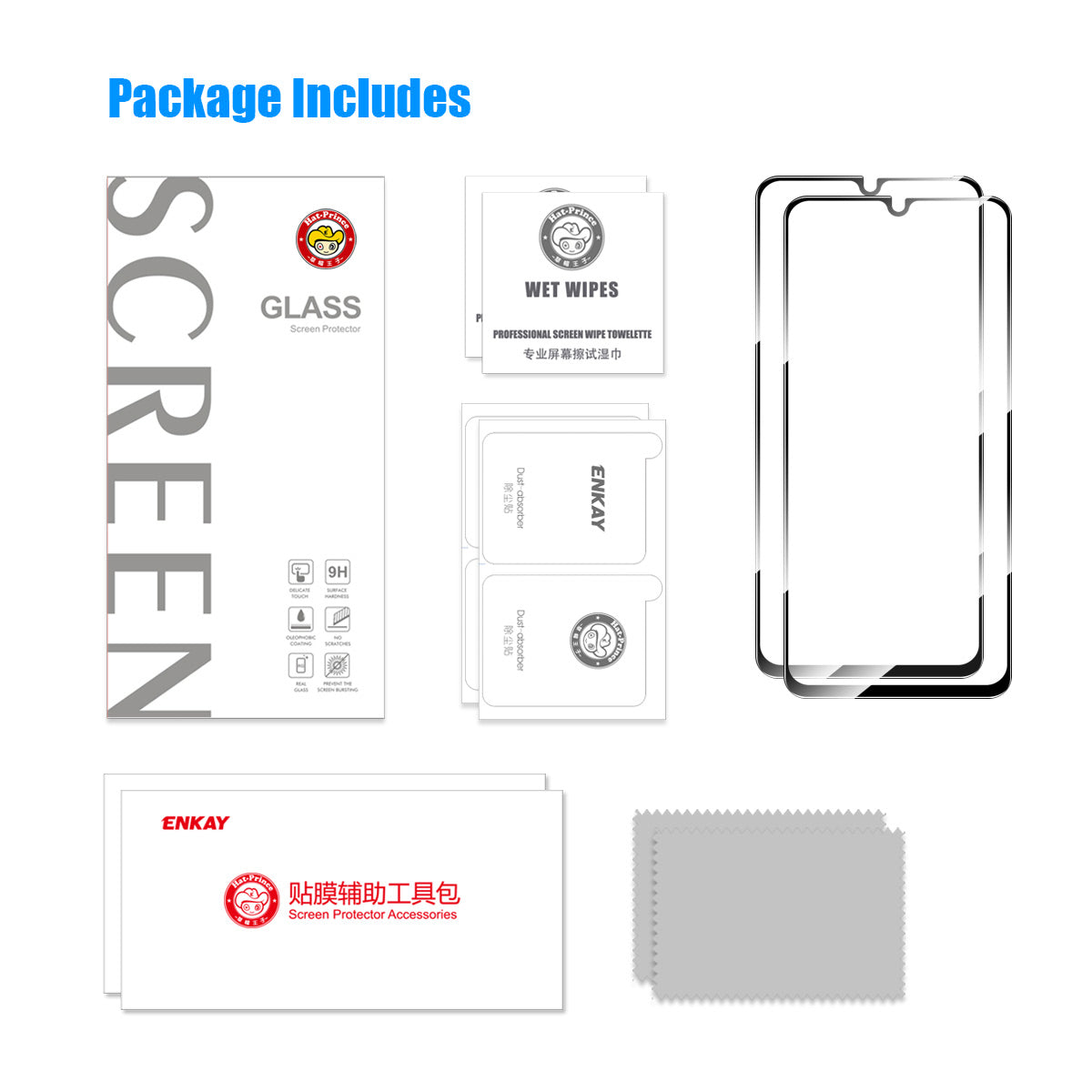 ENKAY HAT PRINCE 2Pcs for Xiaomi Redmi 12C 4G/Poco C55 4G Full Screen Protector Full Glue Anti-explosion 0.26mm 9H 2.5D Tempered Glass Film