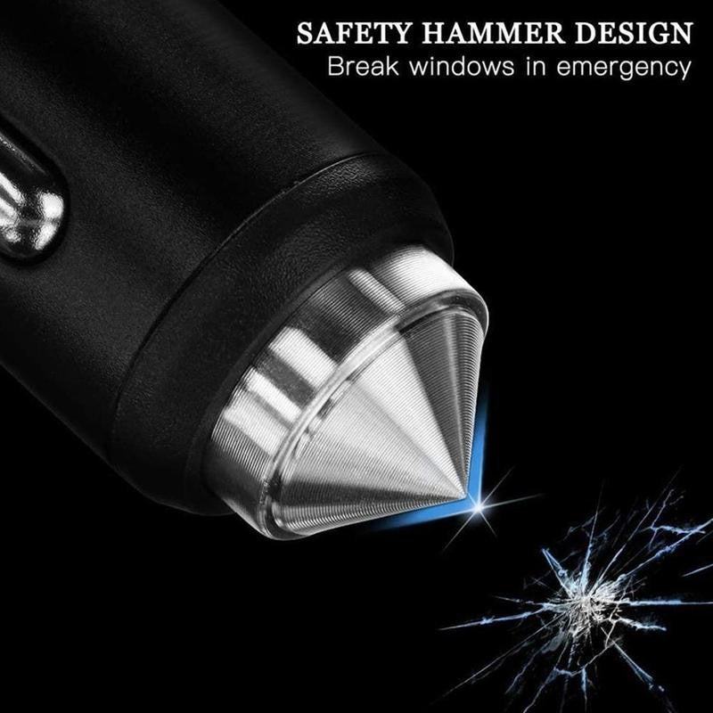 Rhinestone Decor Dual USB Car Charger Phone Fast Charging Power Adapter with Safety Hammer Function