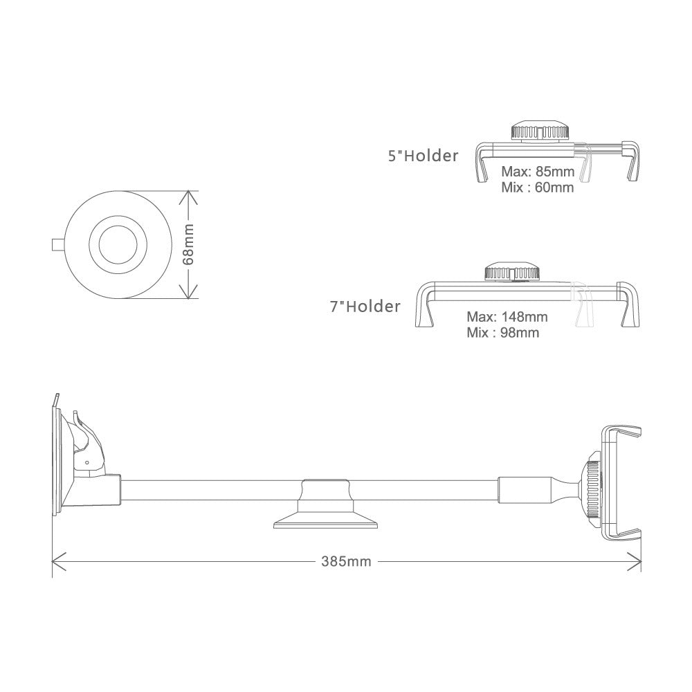 LP-3B Car Windshield Sucker Mount Phone Tablet Holder Long Rod Rotatable Cellphone Bracket