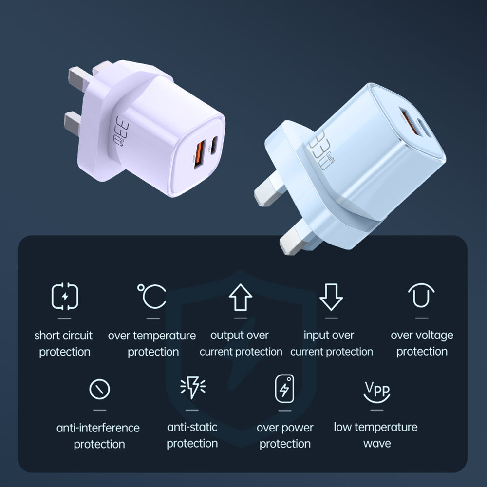 MCDODO MDD Nano Series PD 33W USB-A Type-C Fast Charging Adapter Dual Port Wall Charger