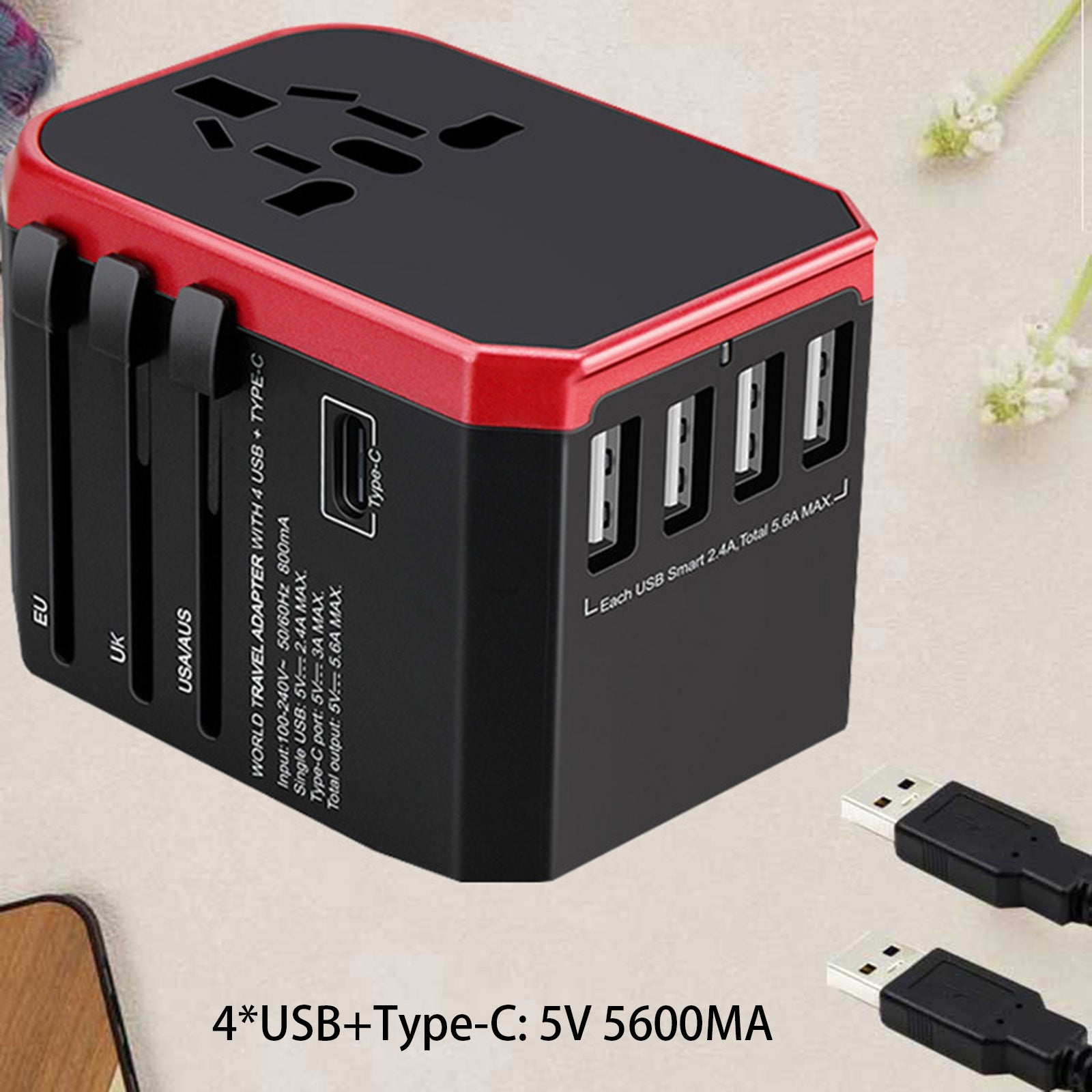 788C Universal Travel Adapter International AC Plug Adapter 5.6A High Speed Charger with 4 USB Type-C