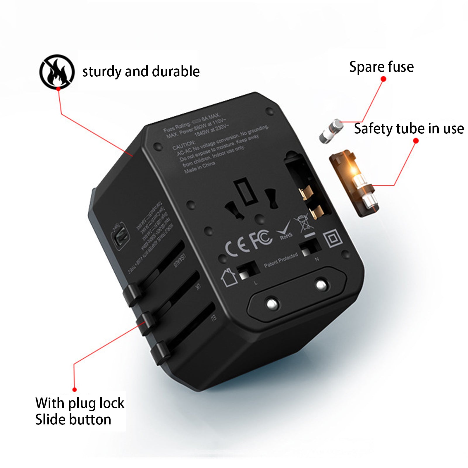 788C Universal Travel Adapter International AC Plug Adapter 5.6A High Speed Charger with 4 USB Type-C