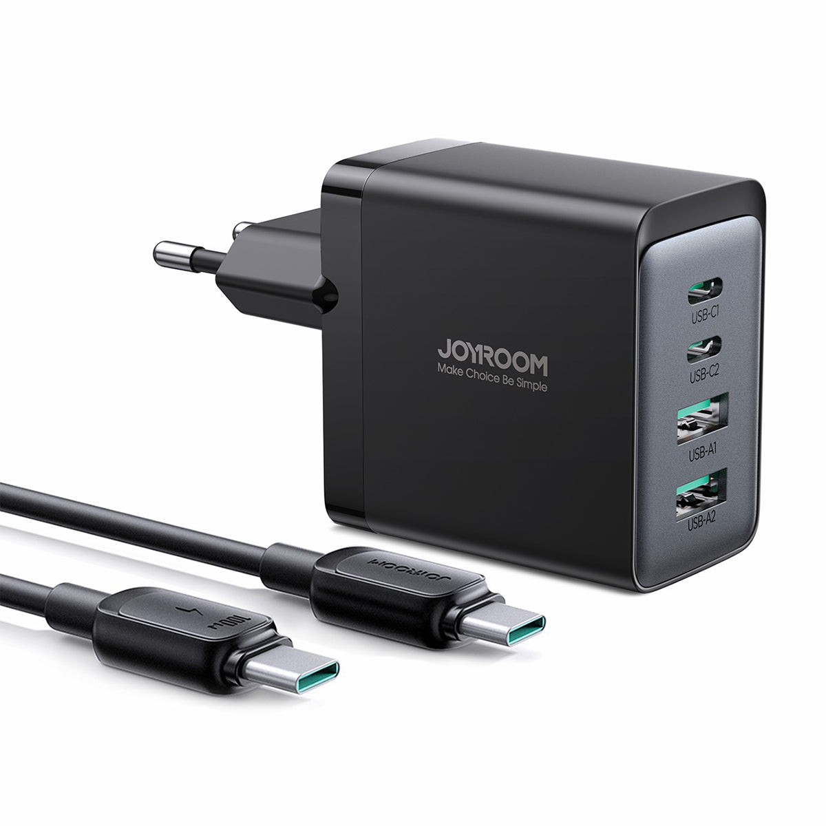 JOYROOM TCG02 GaN Ultra 67W 4-Port Fast Charger Block 2USB 2Type-C Portable Wall Charger Set with 1.2m 100W Type-C Cable
