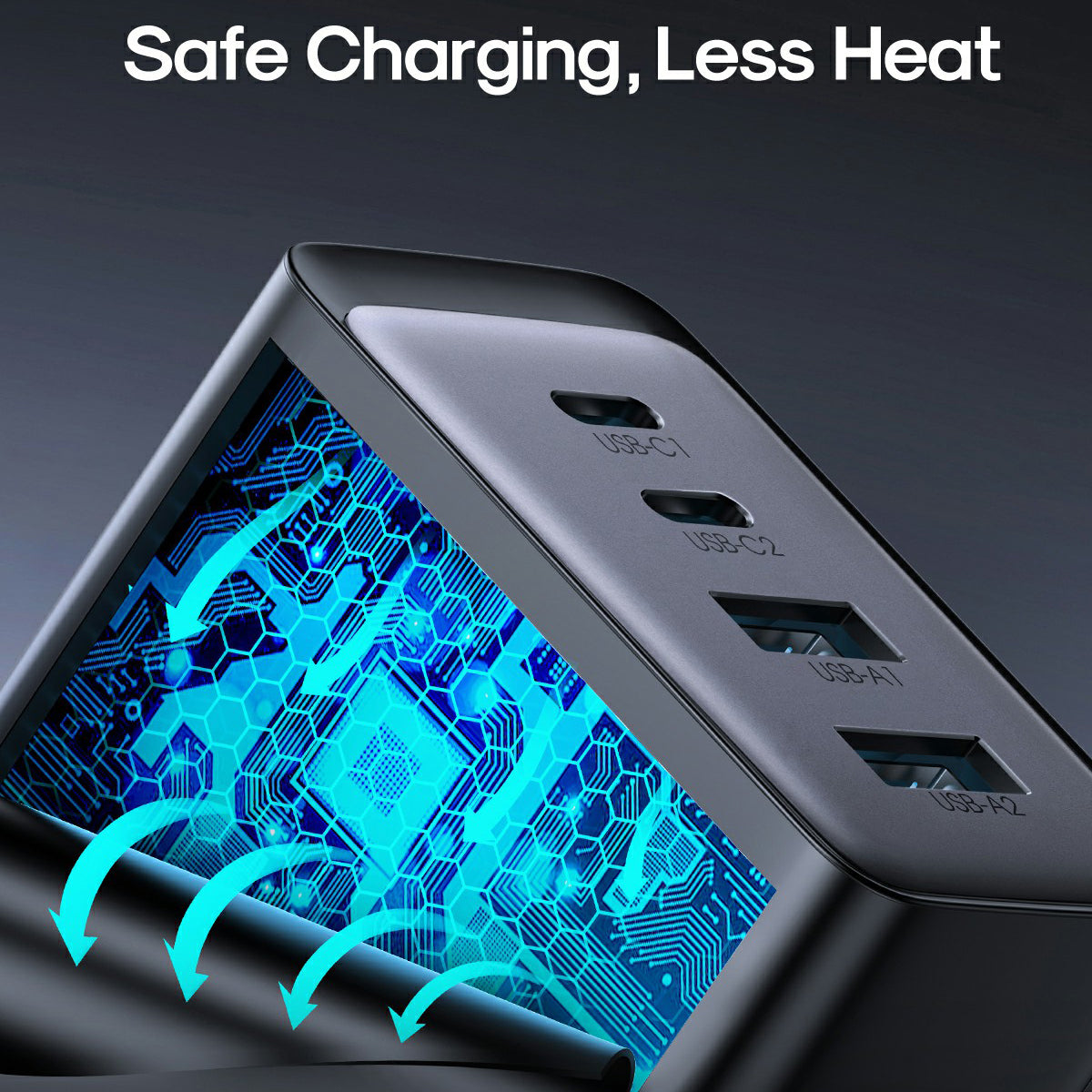 JOYROOM TCG02 GaN Ultra 67W 4-Port Fast Charger Block 2USB 2Type-C Portable Wall Charger Set with 1.2m 100W Type-C Cable