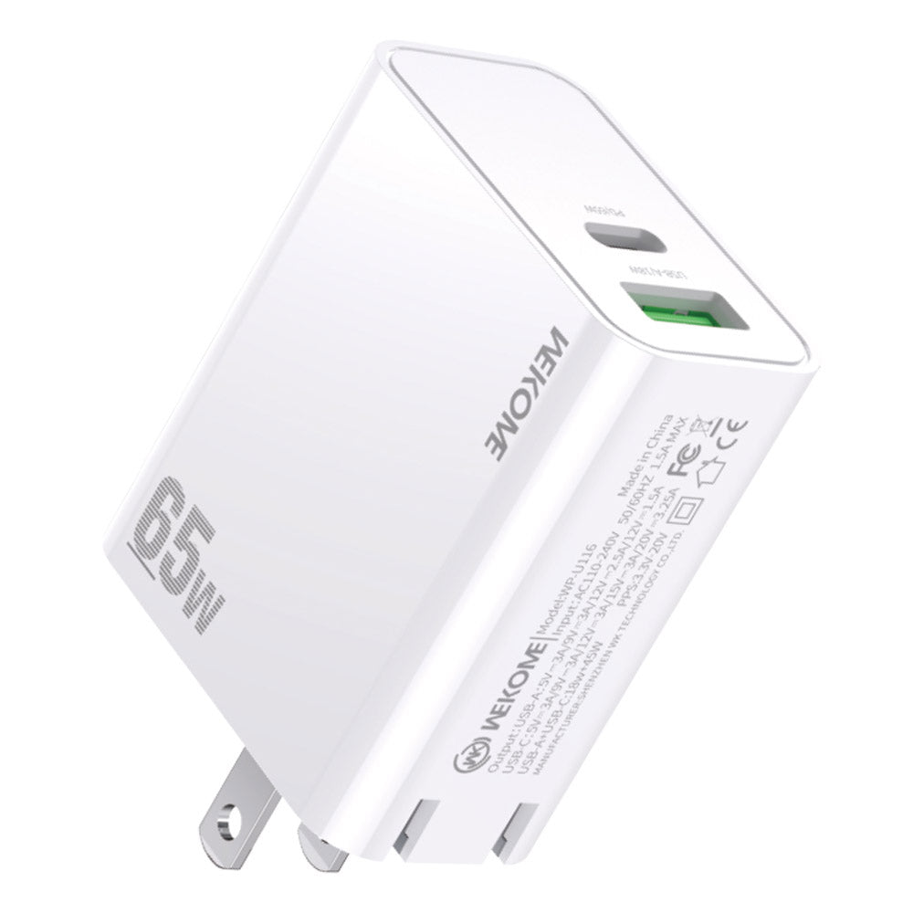 WEKOME WP-U116 65W Super Fast Charger USB Type-C Charger Adapter Folding Plug Portable Wall Charger