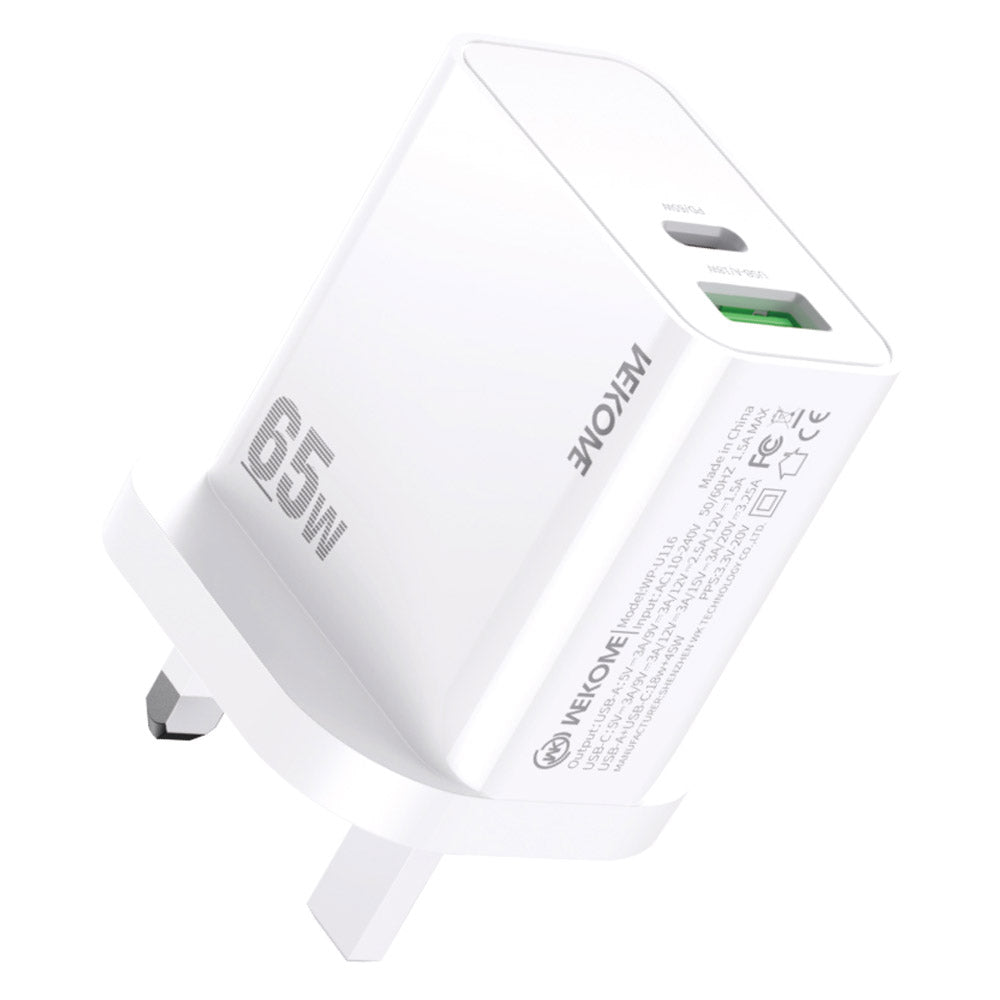 WEKOME WP-U116 65W Super Fast Charger USB Type-C Charger Adapter Folding Plug Portable Wall Charger