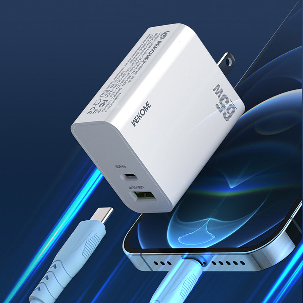 WEKOME WP-U116 65W Super Fast Charger USB Type-C Charger Adapter Folding Plug Portable Wall Charger