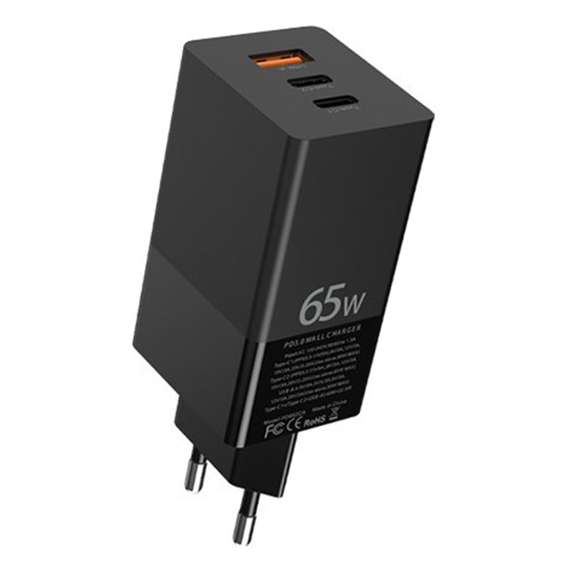 i10 65W Fast Charging GaN Charger 2x Type-C 1x USB-A PD QC 3.0 Charging Adapter