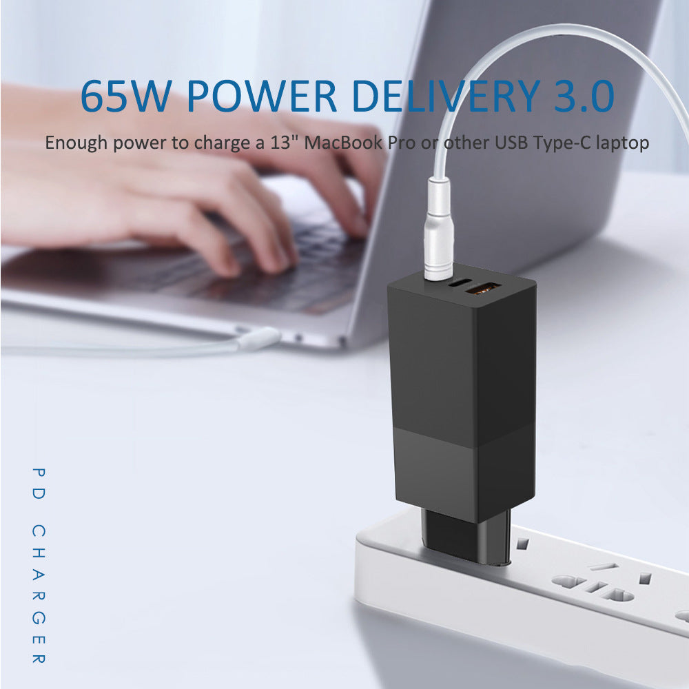 i10 65W Fast Charging GaN Charger 2x Type-C 1x USB-A PD QC 3.0 Charging Adapter