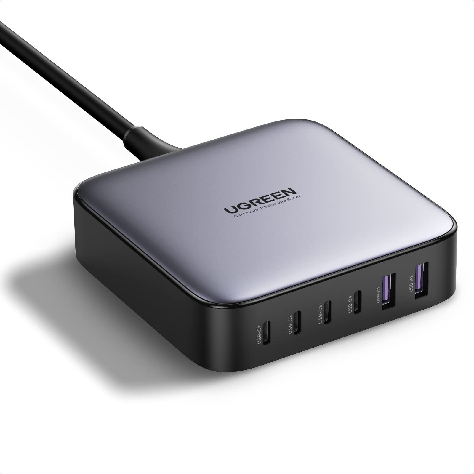 UGREEN 200W 4 USB-C 2 USB-A GaN Fast Charger Set Multi-Port Wall Charger with 1m 100W Cable 1.5m Power Cable
