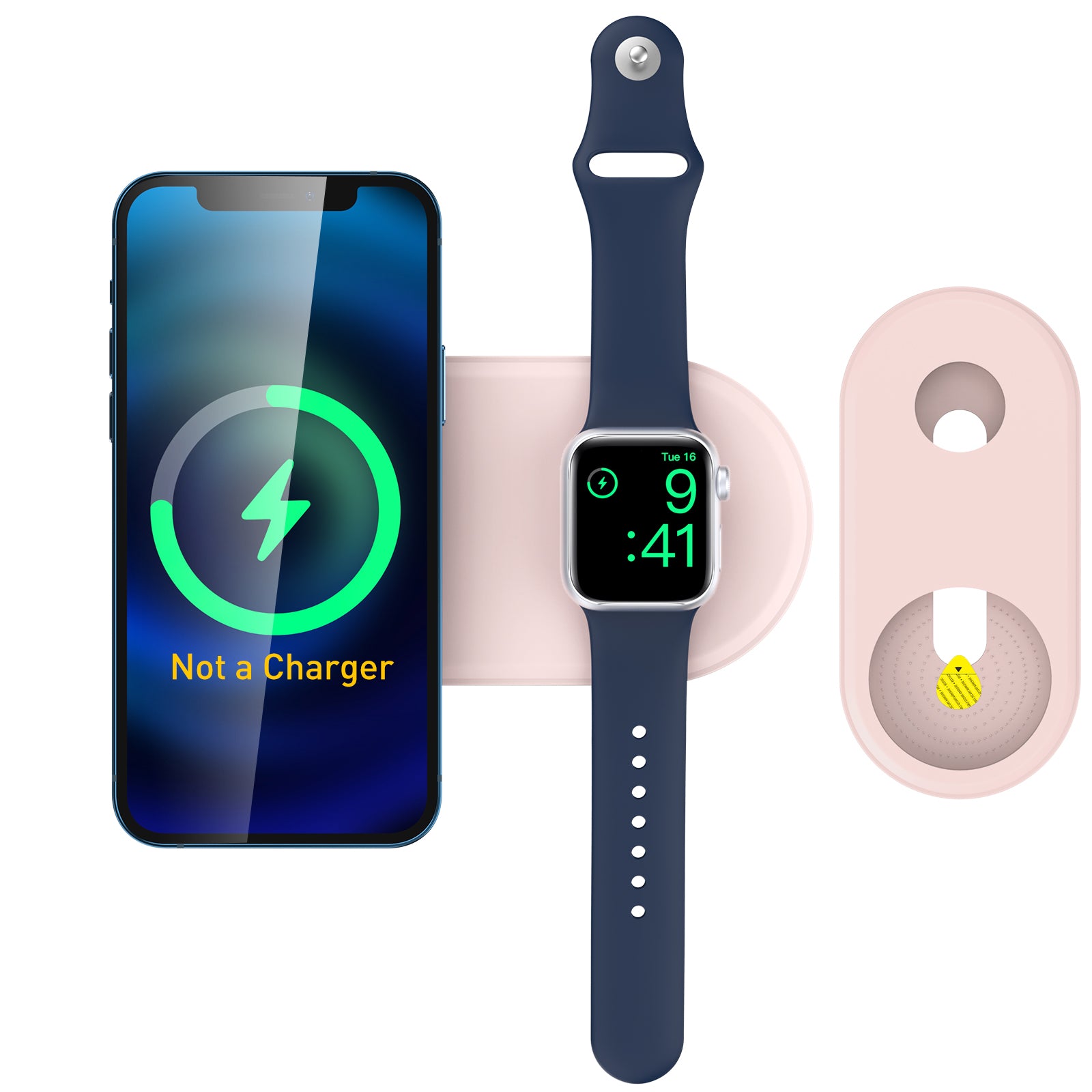 AHASTYLE PT135 2-in-1 Smart Watch Cell Phone Charger Silicone Case Compatible with MagSafe Charger Mat Charging Dock Protector