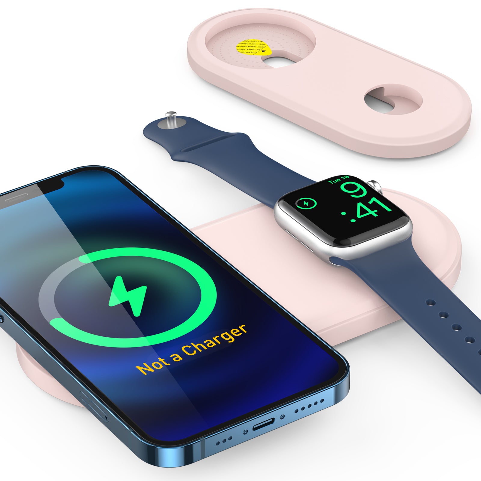 AHASTYLE PT135 2-in-1 Smart Watch Cell Phone Charger Silicone Case Compatible with MagSafe Charger Mat Charging Dock Protector