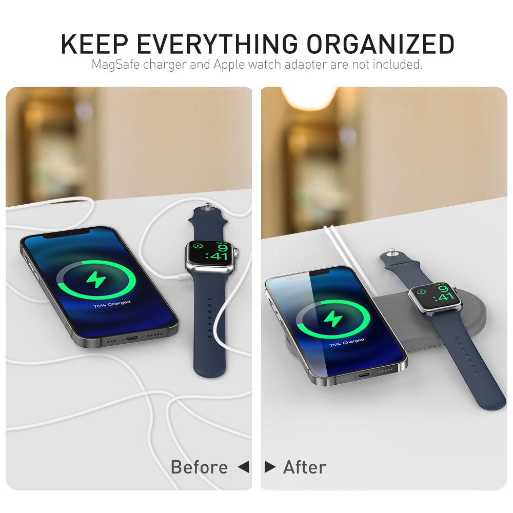 AHASTYLE PT135 2-in-1 Smart Watch Cell Phone Charger Silicone Case Compatible with MagSafe Charger Mat Charging Dock Protector