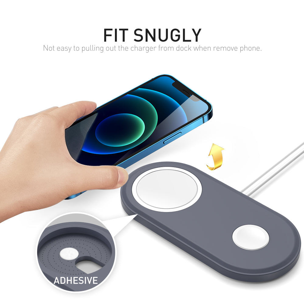 AHASTYLE PT135 2-in-1 Smart Watch Cell Phone Charger Silicone Case Compatible with MagSafe Charger Mat Charging Dock Protector