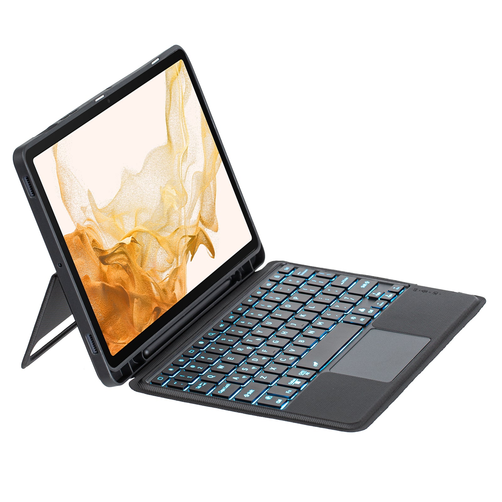 T870B-AS for Samsung Galaxy Tab S7 T870 T875 / S8 X700 X706 2 in 1 Bluetooth Keyboard Tablet Stand Case with Pen Slot / Touchpad / Backlight