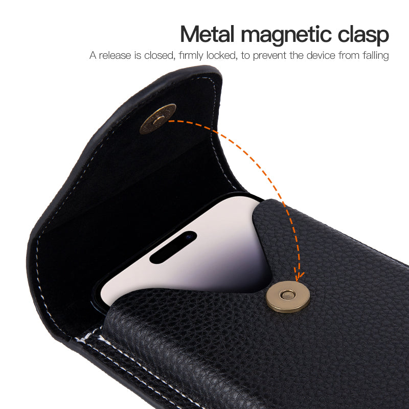 6.7 inch Mobile Phone Waist Bag Vertical PU Leather Belt Hanging Phone Storage Bag
