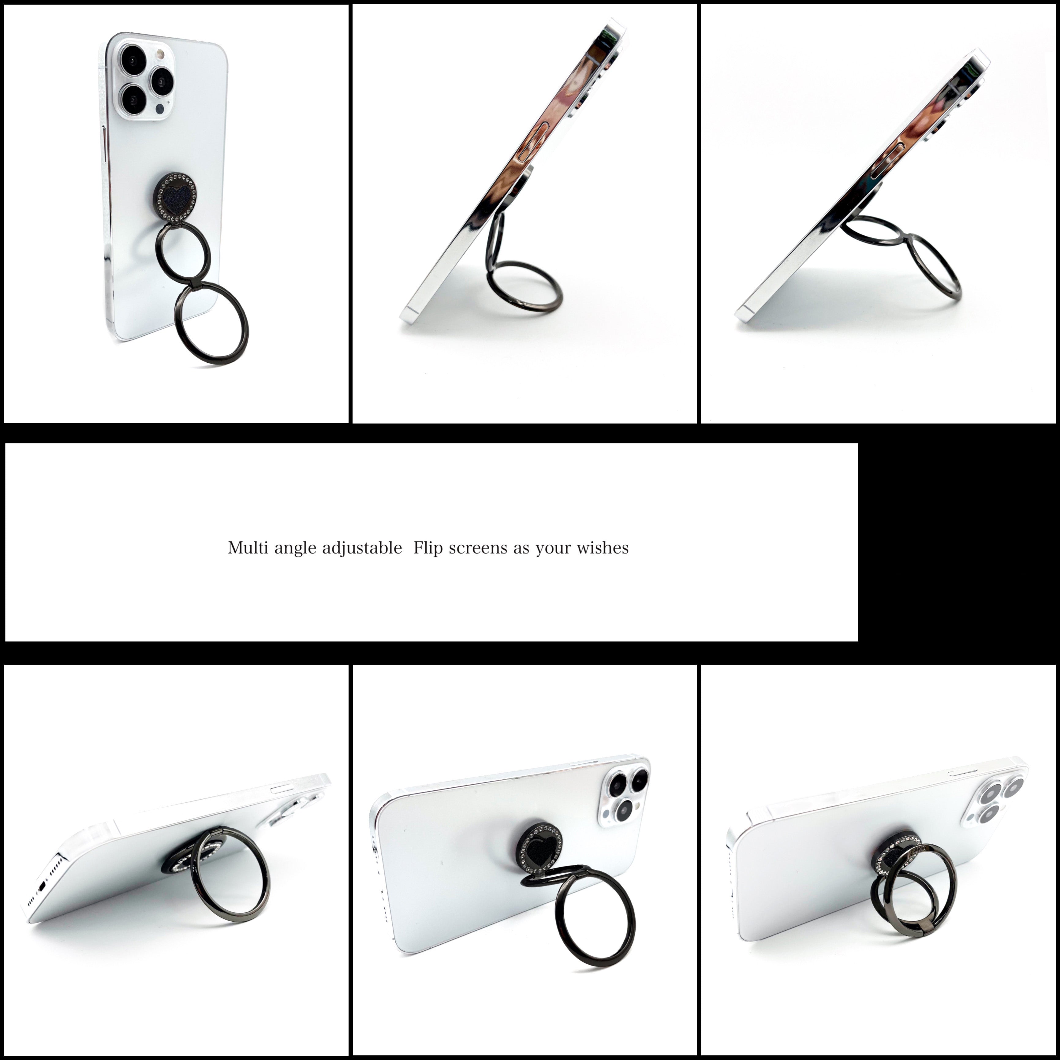 LGD S02 Dual Ring Heart Design Foldable Ring Buckle Phone Holder Zinc Alloy Cellphone Stand