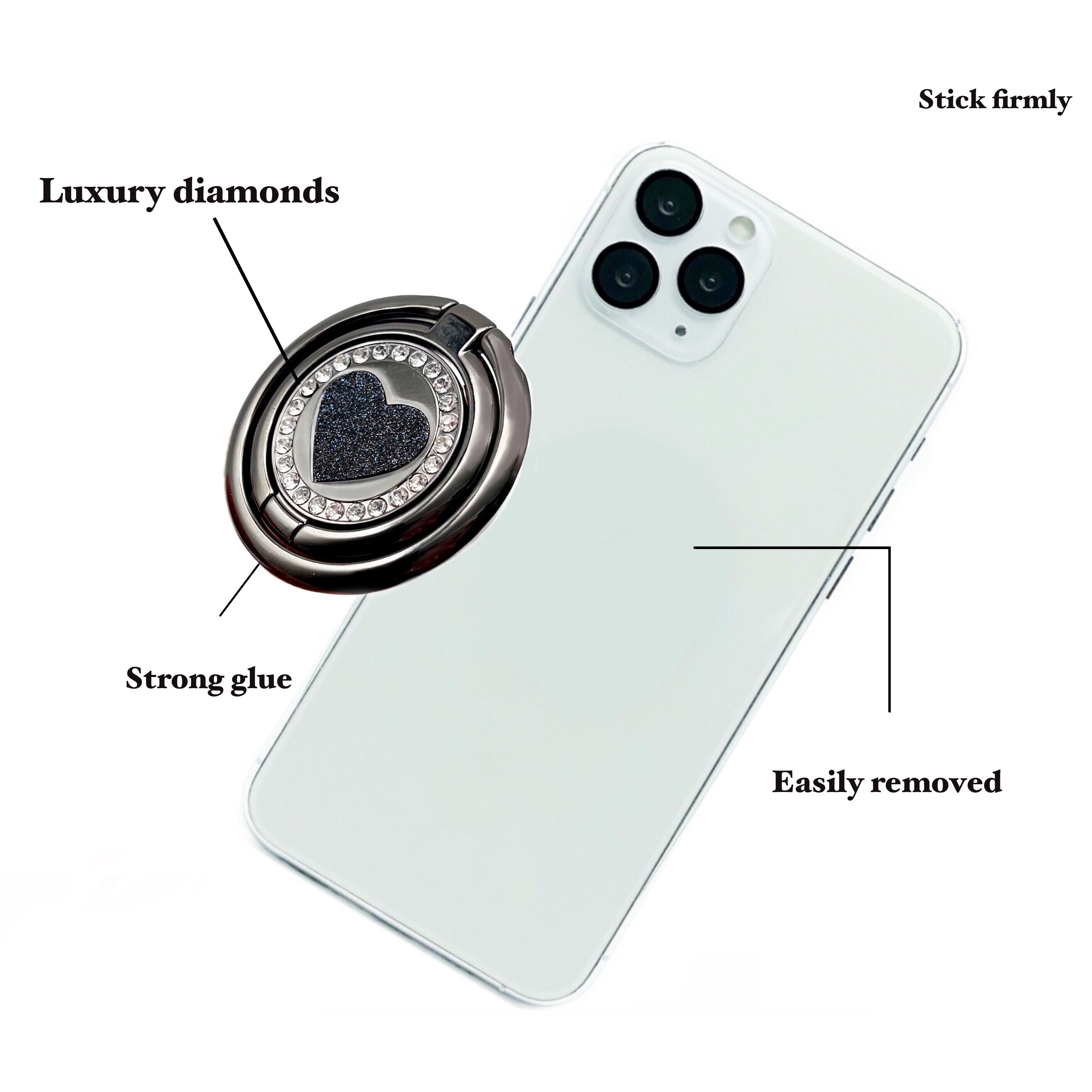 LGD S02 Dual Ring Heart Design Foldable Ring Buckle Phone Holder Zinc Alloy Cellphone Stand