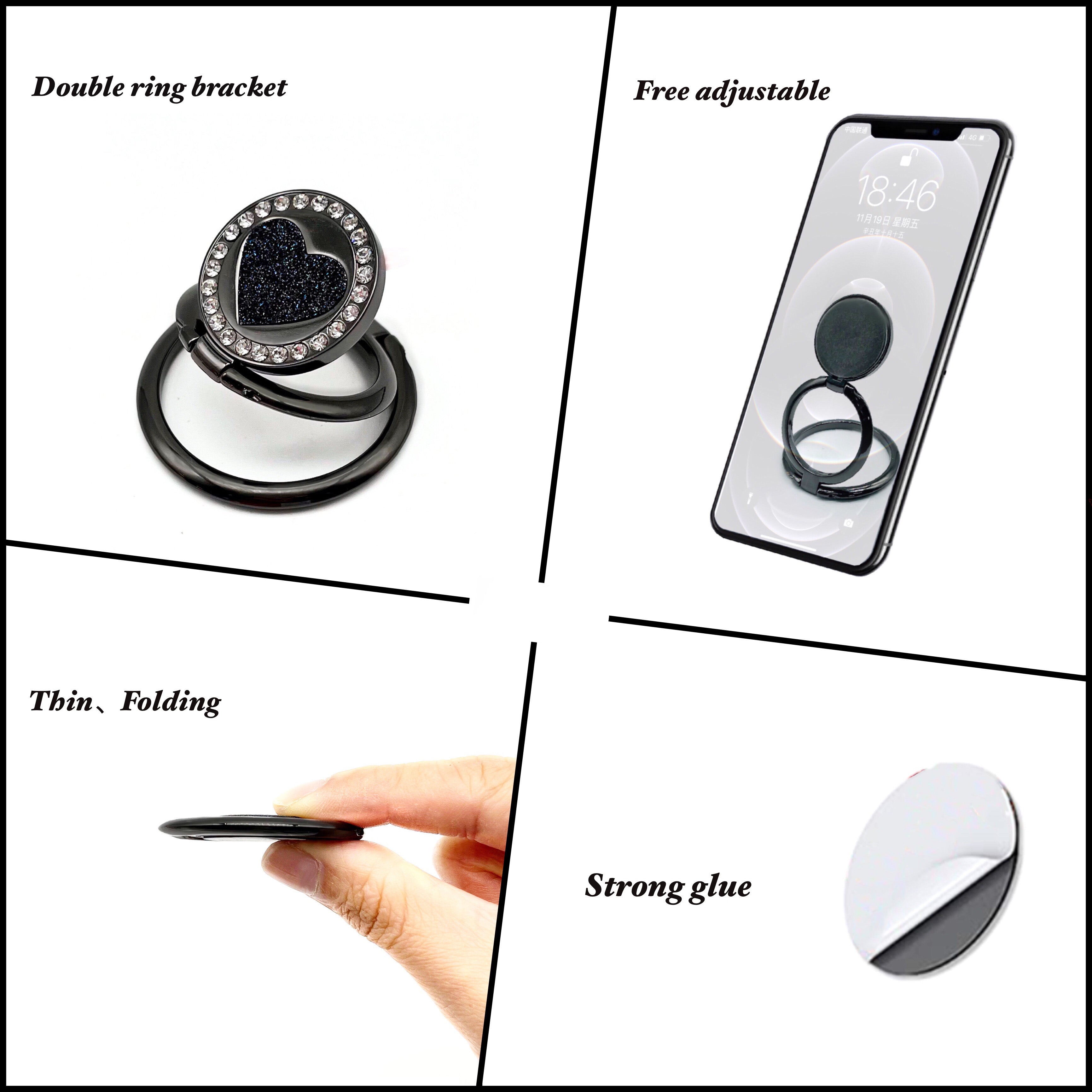 LGD S02 Dual Ring Heart Design Foldable Ring Buckle Phone Holder Zinc Alloy Cellphone Stand