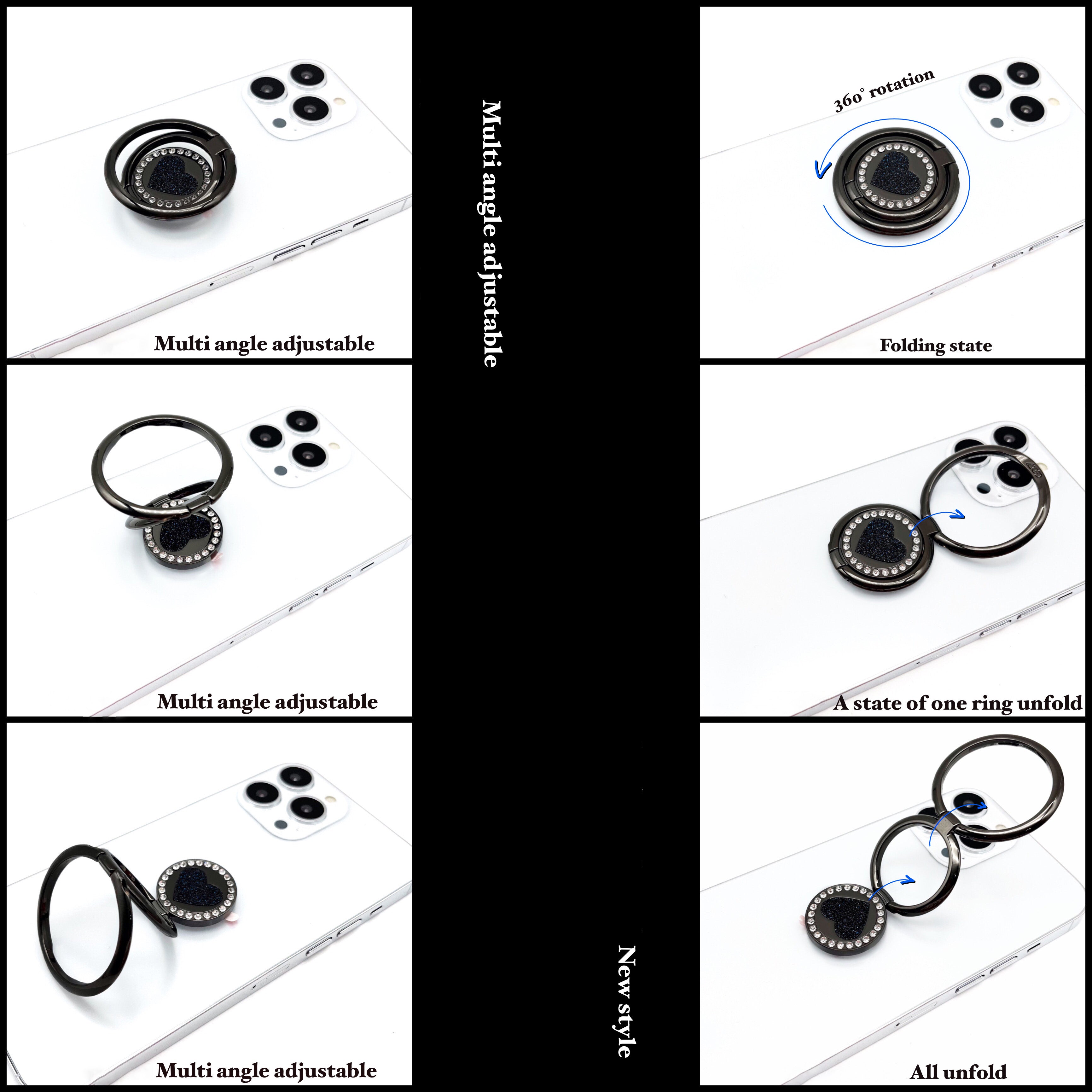 LGD S02 Dual Ring Heart Design Foldable Ring Buckle Phone Holder Zinc Alloy Cellphone Stand