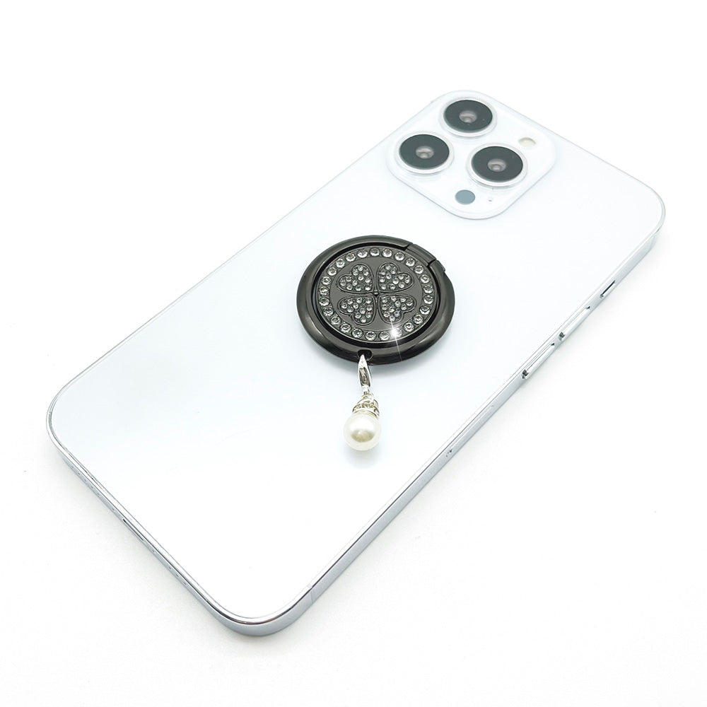 LGD Rhinestone Decor Four Leaf Clover Finger Ring Buckle Phone Holder Zinc Alloy Rotatable Cellphone Kickstand