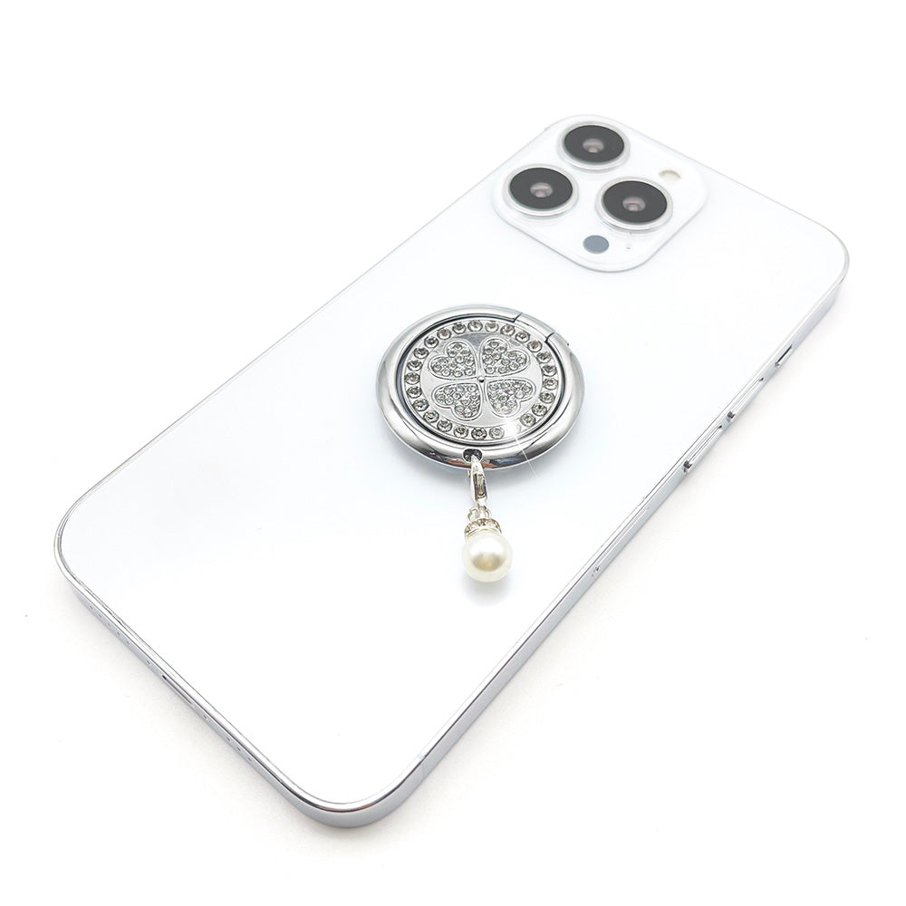 LGD Rhinestone Decor Four Leaf Clover Finger Ring Buckle Phone Holder Zinc Alloy Rotatable Cellphone Kickstand