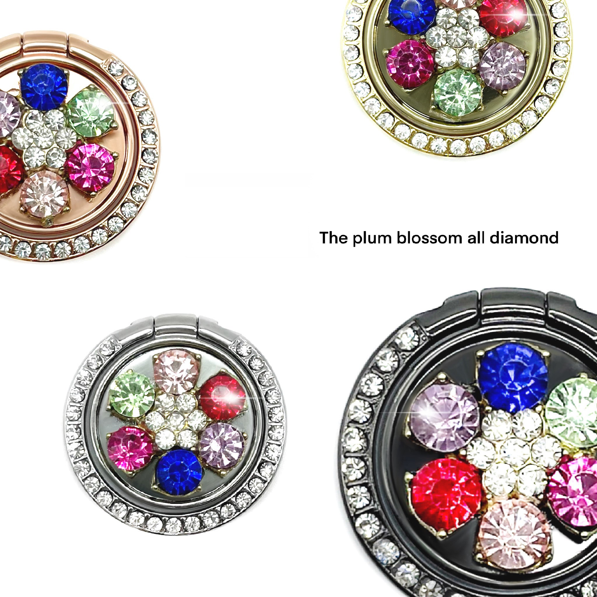 LGD Rhinestone Decor Plum Blossom Ring Buckle Phone Holder Zinc Alloy Foldable Cellphone Kickstand