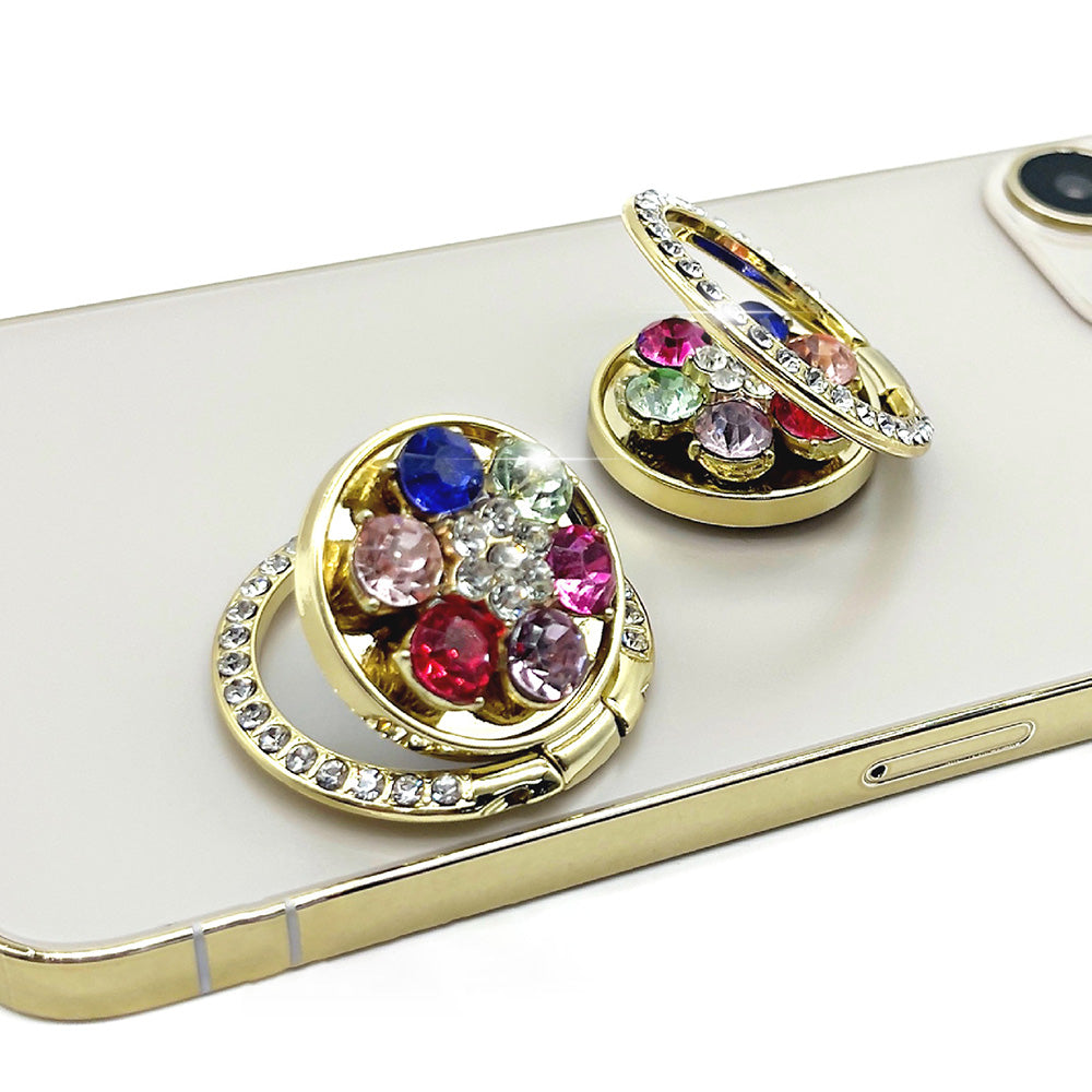 LGD Rhinestone Decor Plum Blossom Ring Buckle Phone Holder Zinc Alloy Foldable Cellphone Kickstand
