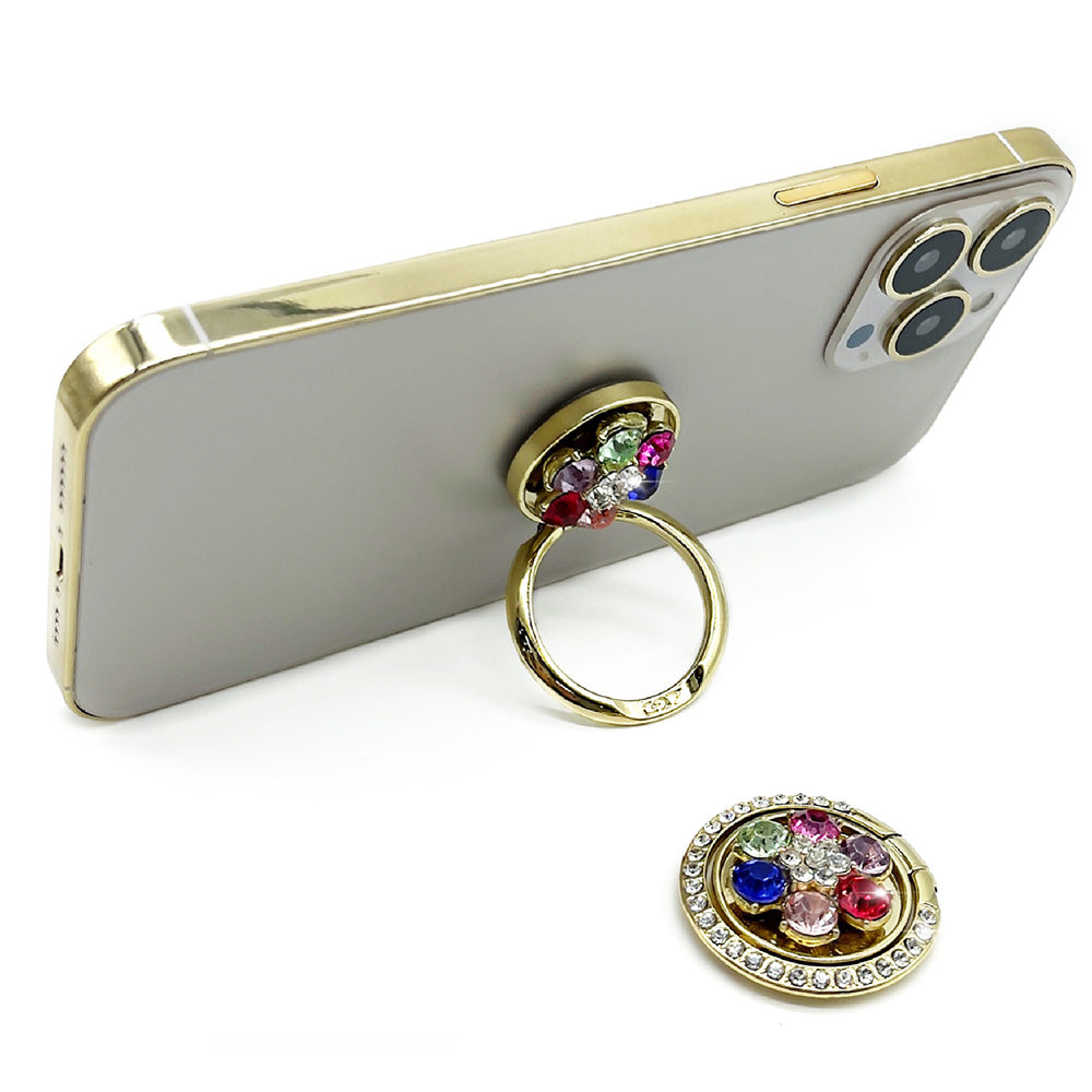 LGD Rhinestone Decor Plum Blossom Ring Buckle Phone Holder Zinc Alloy Foldable Cellphone Kickstand